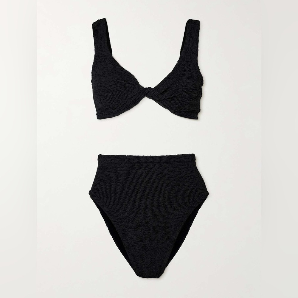 NEW Hunza G Jamie twist-front seersucker bikini In Black One Size - Picture 9 of 9